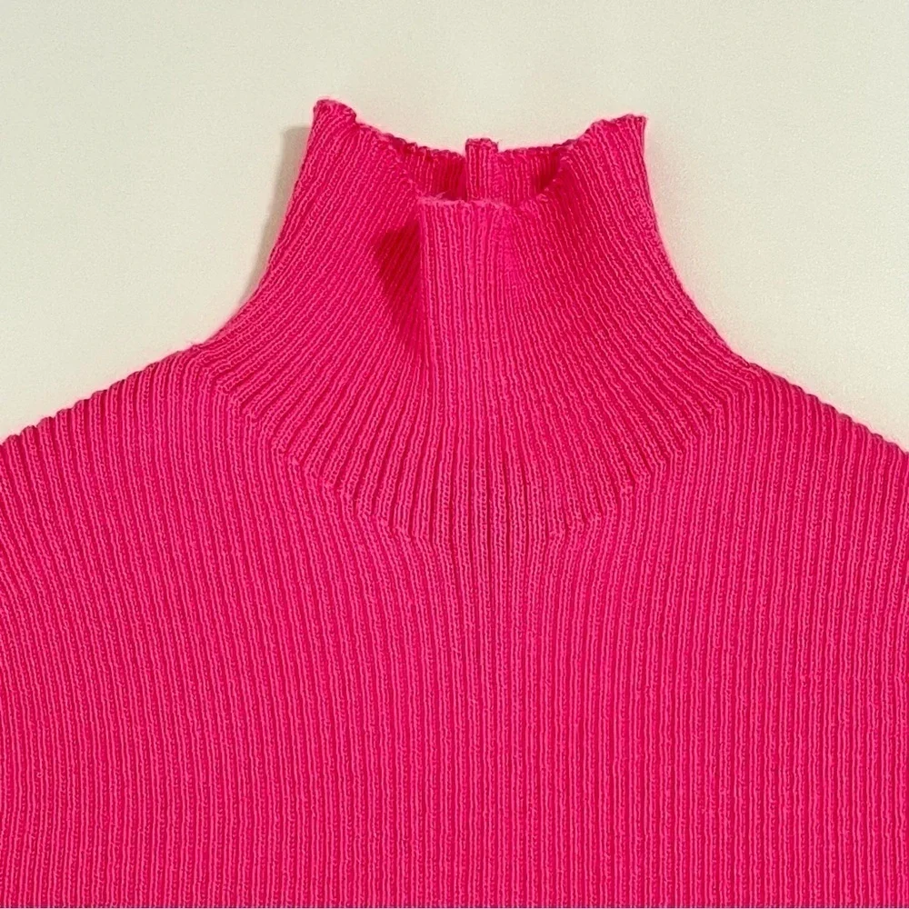Maje Malangou Ribbed Knit Turtleneck Jumper Fluro Pink Small - Medium